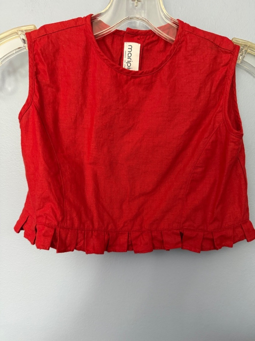 Maripier Girls Rust Linen Cotton Blend Sleeveless Top Size 6 Ruffle Hem Italy